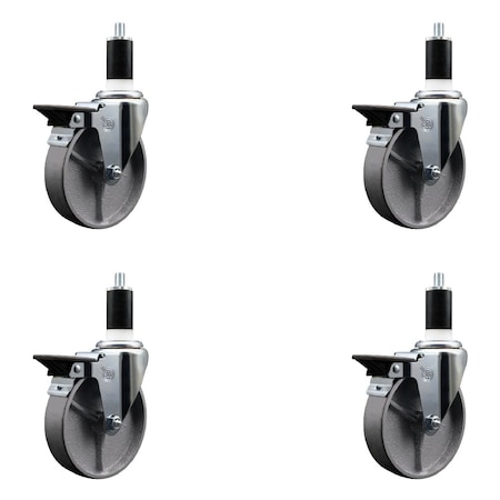 Service Caster 5'' Semi Steel Swivel 1-3/8'' Expanding Stem Caster Set with Brake, 4PK SCC-EX20S514-SSS-PLB-138-4